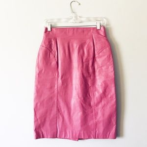 [Vintage] Pink Genuine Leather Pencil Skirt